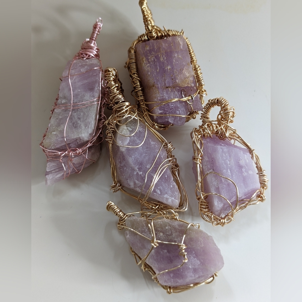 Large Kunzite Lavender Pink Rough Wire Wrapped Pendant